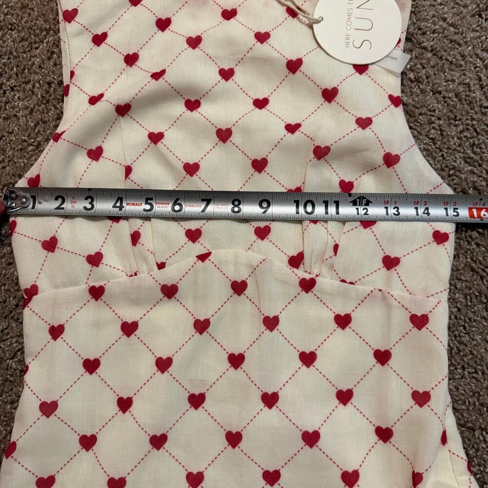 Here Comes The Sun Cream Red Heart Print Sleeveless Mini Dress NWT- S - Picture 10 of 14